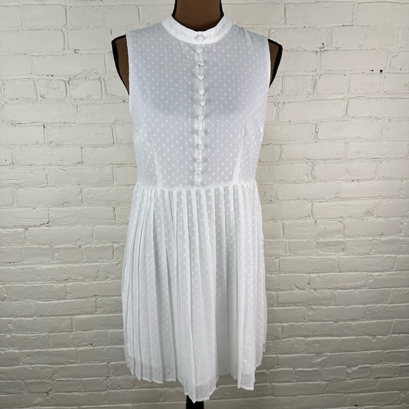 Modcloth White Polka Dot Pleated Button Front Sleeveless Dress Women’s Medium - Picture 1 of 11